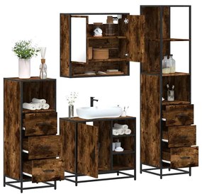 Set Mobili Da Bagno 4 Pz Rovere Fumo İn Legno Multistrato /
