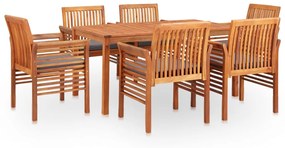 Set da pranzo da giardino 7 pz con cuscini massello di acacia