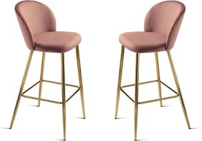 Sgabello in velluto Cipria con struttura in metallo Oro MEGAN 2 pezzi