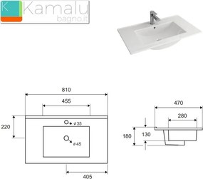 Mobile bagno sospeso 80cm con lavabo incasso e due cassetti EL-80L - KAMALU