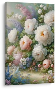 Quadro su tela – Giardino pieno di peonie e fiori estivi