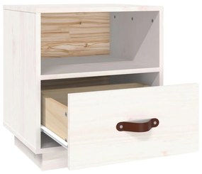 Comodino Bianco 40x34x45 cm in Legno Massello di Pino