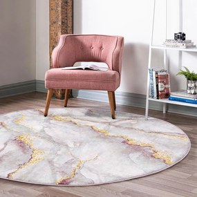 Tappeto rotondo rosa chiaro/dorato lavabile ø 100 cm Marble – Mila Home