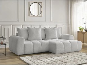 Divano angolare grigio chiaro allungabile/con contenitore (con penisola a destra/con chaise lounge) con rivestimento in bouclé Roxelane – Bobochic Paris