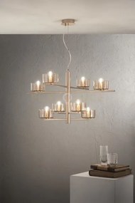 Sospensione figaro 8 luci attacco e14 oro e ambra d.94cm h.51cm