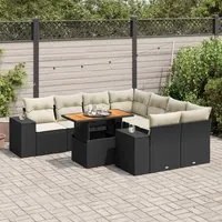 Set Divani da Giardino 9 pz con Cuscini Nero in Polyrattan 3327353