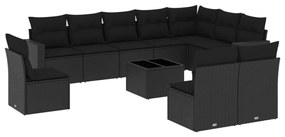 Set Divani da Giardino 11 pz con Cuscini in Polyrattan Nero