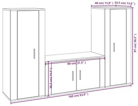 Set Mobili Porta TV 3 pz Nero in Legno Multistrato