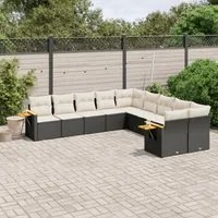 Set Divani da Giardino 10pz con Cuscini in Polyrattan Nero 3227190