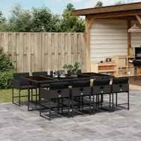 Set da Pranzo da Giardino 9 pz con Cuscini Nero in Polyrattan 3278046