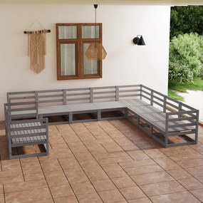 Set divani da giardino 10 pz grigio in legno massello di pino