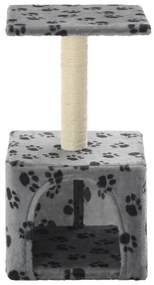 Albero per gatti e tiragraffi sisal 55 cm zampe stampate grigio