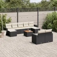 Set Divani da Giardino 10pz con Cuscini in Polyrattan Nero 3224334