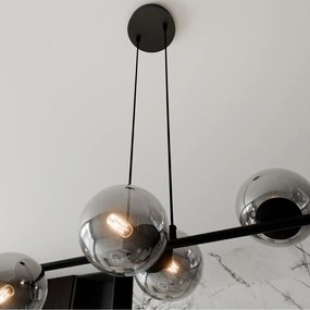 Lampadario Contemporaneo 6 Luci Durga In Acciaio Nero E Sfere In Vetro Fumè