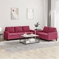 Set di Divani 2 pz con Cuscini Rosso Vino in Velluto 3201520