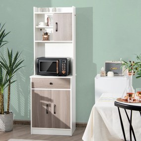 Costway Mobile da cucina con 3 ante e ripiani regolabili, Credenza con ampio spazio aperto per microonde Bianco