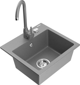 Mexen Milo lavello in granito a 1 vasca con rubinetto da cucina Telma, grigio - 6505-71-670200-71