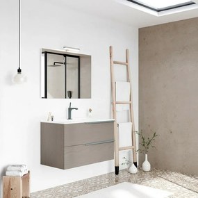 Mobile bagno sospeso 80 fango con lavabo in ceramica e specchio a filo LED Victoria