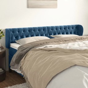 Testiera Ad Orecchio Blu Scuro 183x23x78/88 Cm İn Velluto /