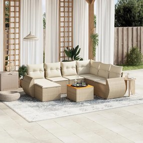 Set divano da giardino 8 pz con cuscini beige in polyrattan