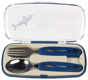 Posate per bambini blu in acciaio inox 2 pz Sharks – Rex London