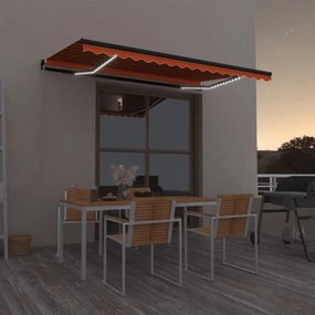 Tenda Da Sole Retrattile Manuale Led 450x350 Cm Arancio Marrone /