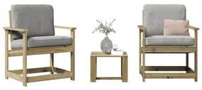 Set Salotto Da Giardino 3 Pz İn Legno Impregnato Di Pino /