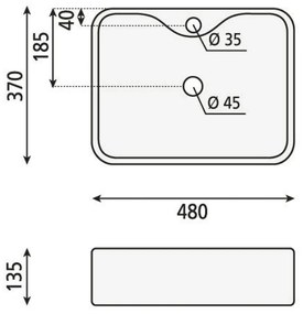 Lavabo in ceramica bianca , 48 x 37 cm Balena - Sapho