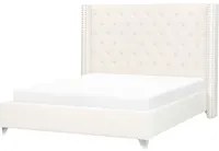 Letto matrimoniale a doghe velluto bianco sporco imbottito trapuntato poggiatesta 140 x 200 cm stile glamour elegante