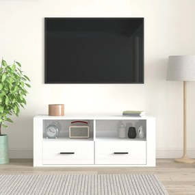 Mobile Porta TV Bianco Lucido 100x35x40 cm in Legno Multistrato