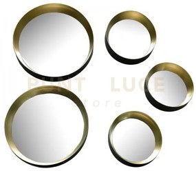 Lia set 5 specchi diametri assortiti con cornice plastica nera e oro
