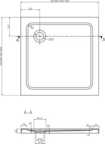 Mexen Flat piatto doccia quadrato slim 80 x 80 cm, bianco, sifone cromato - 40108080