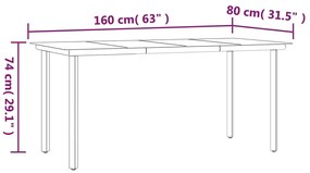 Tavolo Pranzo Giardino Nero 160x80x74 Acciaio e Vetro Temperato