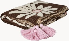 Coperta in cotone a maglia con nappe Chocolate