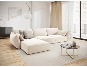 Divano angolare beige (con penisola a sinistra/con chaise lounge) con rivestimento in velluto Vanda – Mazzini Sofas