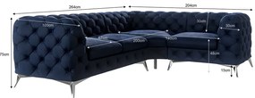 Divano angolare blu scuro (con penisola a destra/a L) con rivestimento in velluto Chelsea – Ropez