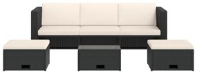 Set divani da giardino 4 pz con cuscini in polyrattan nero