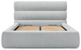 Letto matrimoniale imbottito grigio chiaro con contenitore con griglia 180x200 cm Jagna - Bobochic Paris