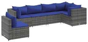 Set divani da giardino 6 pz con cuscini in polyrattan grigio