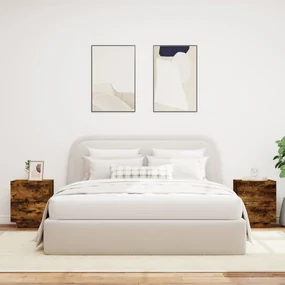 Comodini con luci led 2pz rovere fumo in legno multistrato
