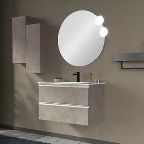 Mobile bagno sospeso 80 cm grigio cemento con lavabo e specchio Master