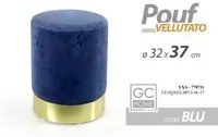 Pouf arredo design blu velluto con oro cm 32 x 37 h