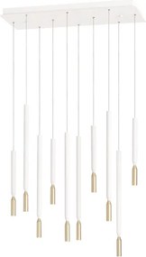 Lampada a sospensione LED a 10 Luci in metallo 70 cm verniciato Bianco e Oro TUBIC