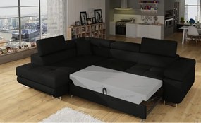 Divano angolare nero allungabile/con contenitore (con penisola a sinistra/a L) Anton – ELTAP