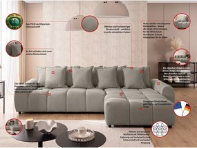 Divano angolare grigio tortora (con penisola a destra/con chaise lounge) Albane – Ropez