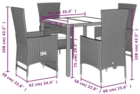 Set da pranzo da giardino 5 pz con cuscini beige in polyrattan