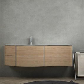 Mobile per bagno Rio 150 cm sospeso rovere tabacco con lavabo a sinistra