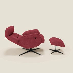 Lunor Poltrona relax reclinabile con pouf poggia-piedi in tessuto bouclé impermeabile T07 rosso