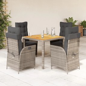 Set Da Pranzo Da Giardino 5 Pz Con Cuscini İn Polyrattan Grigio /