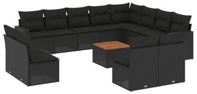 Set divani da giardino 13pz con cuscini nero in polyrattan